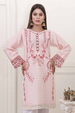 Oture 1PC Stitched Embroidered Self Jacquard Shirt With Lace Light Pink
