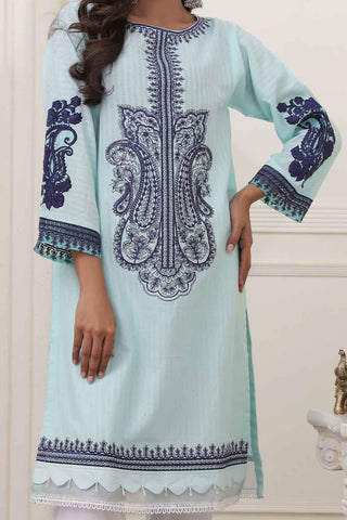 Oture 1PC Stitched Embroidered Self Jacquard Shirt With Lace Light Aqua
