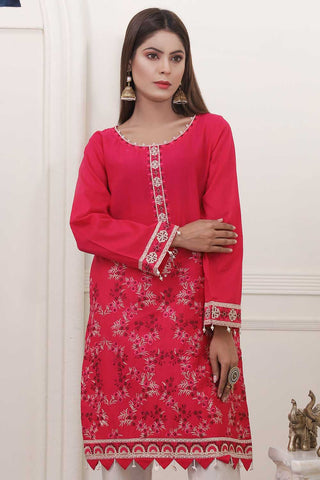 Oture 1PC Stitched Embroidered Self Jacquard Shirt With Lace Red